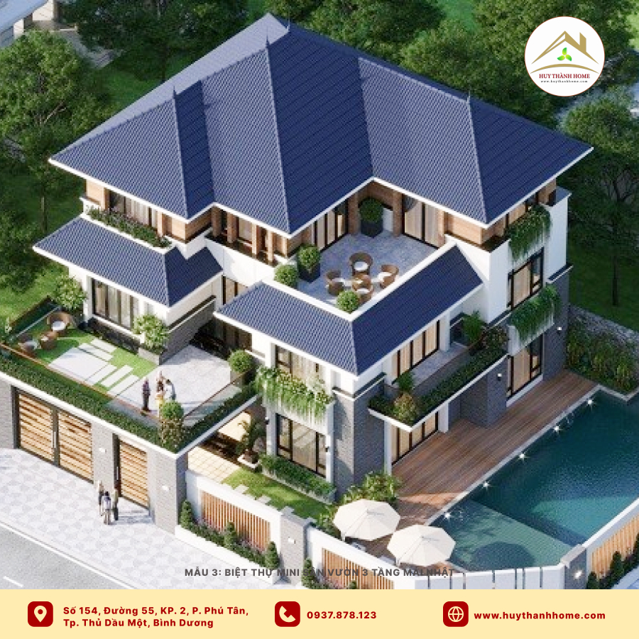 Biệt thự mini sân vườn 3 tầng mái Nhật
