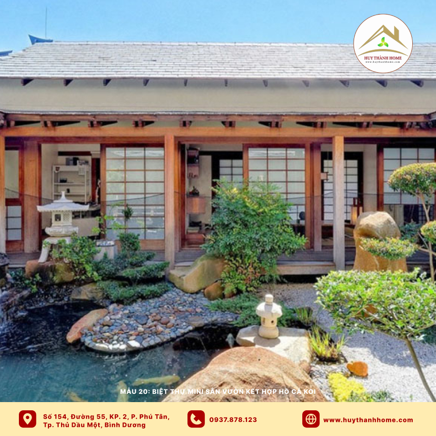 Biệt thự mini sân vườn kết hợp hồ cá Koi